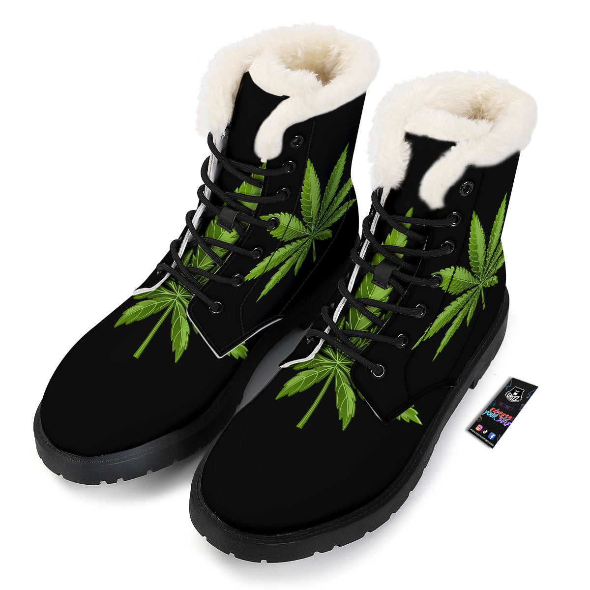 Marijuana Leaf Green Print Winter Boots-grizzshop