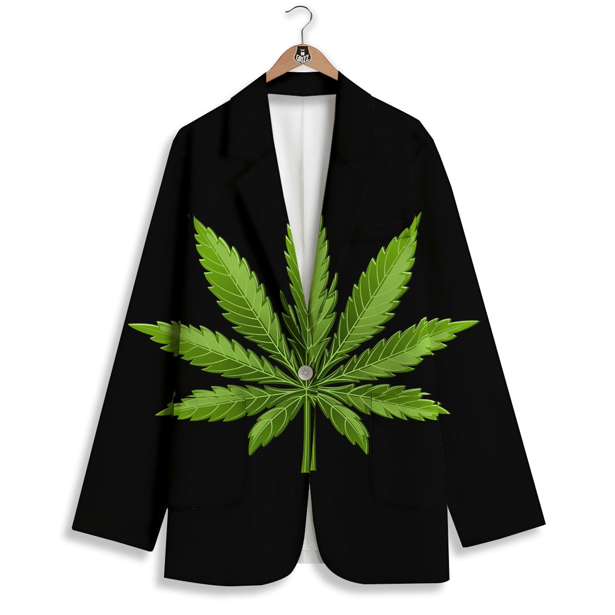 Marijuana Leaf Green Print Women's Blazer-grizzshop