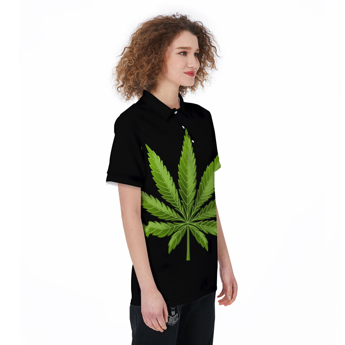 Marijuana Leaf Green Print Women's Golf Shirts-grizzshop