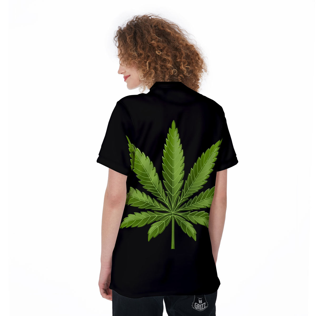 Marijuana Leaf Green Print Women's Golf Shirts-grizzshop
