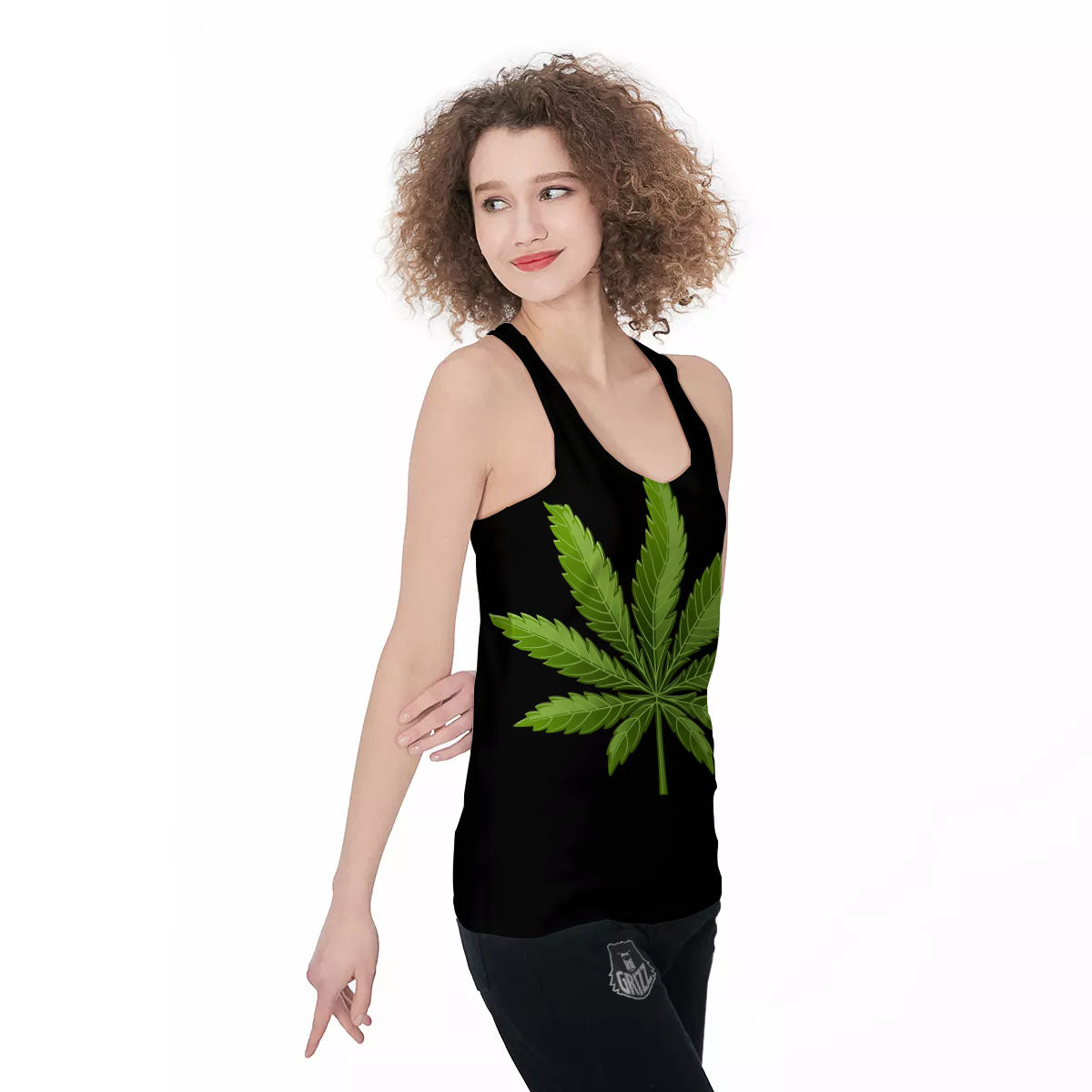 Marijuana Leaf Green Print Women's Racerback Tank Top-grizzshop