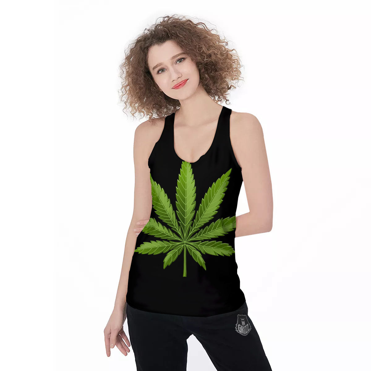 Marijuana Leaf Green Print Women's Racerback Tank Top-grizzshop