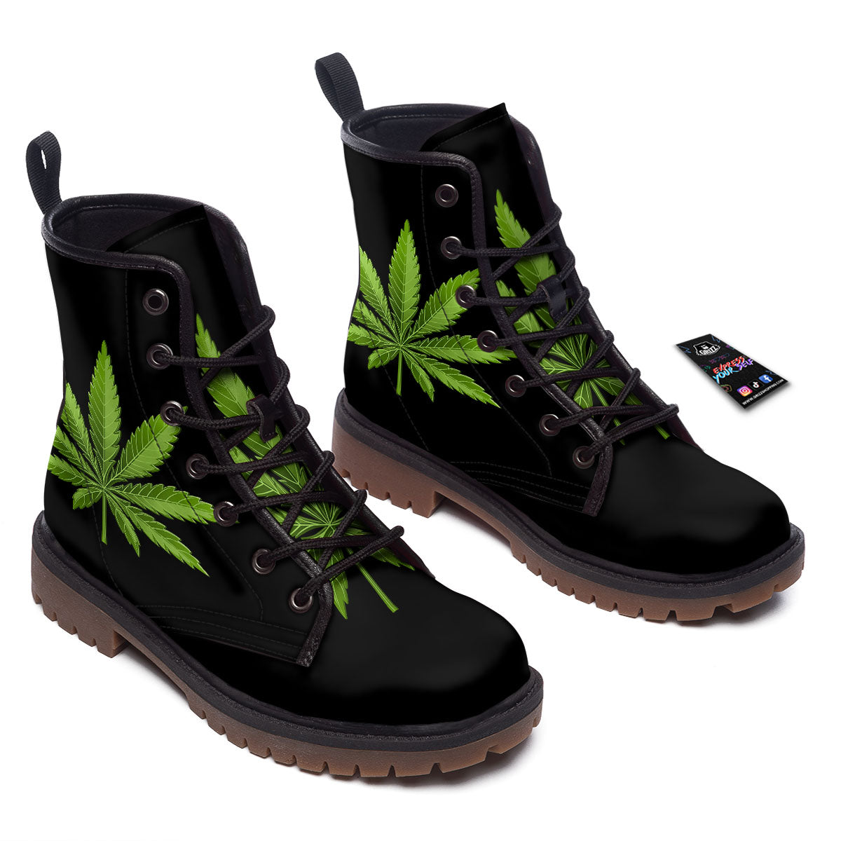 Marijuana Leaf Green Print Work Boots-grizzshop