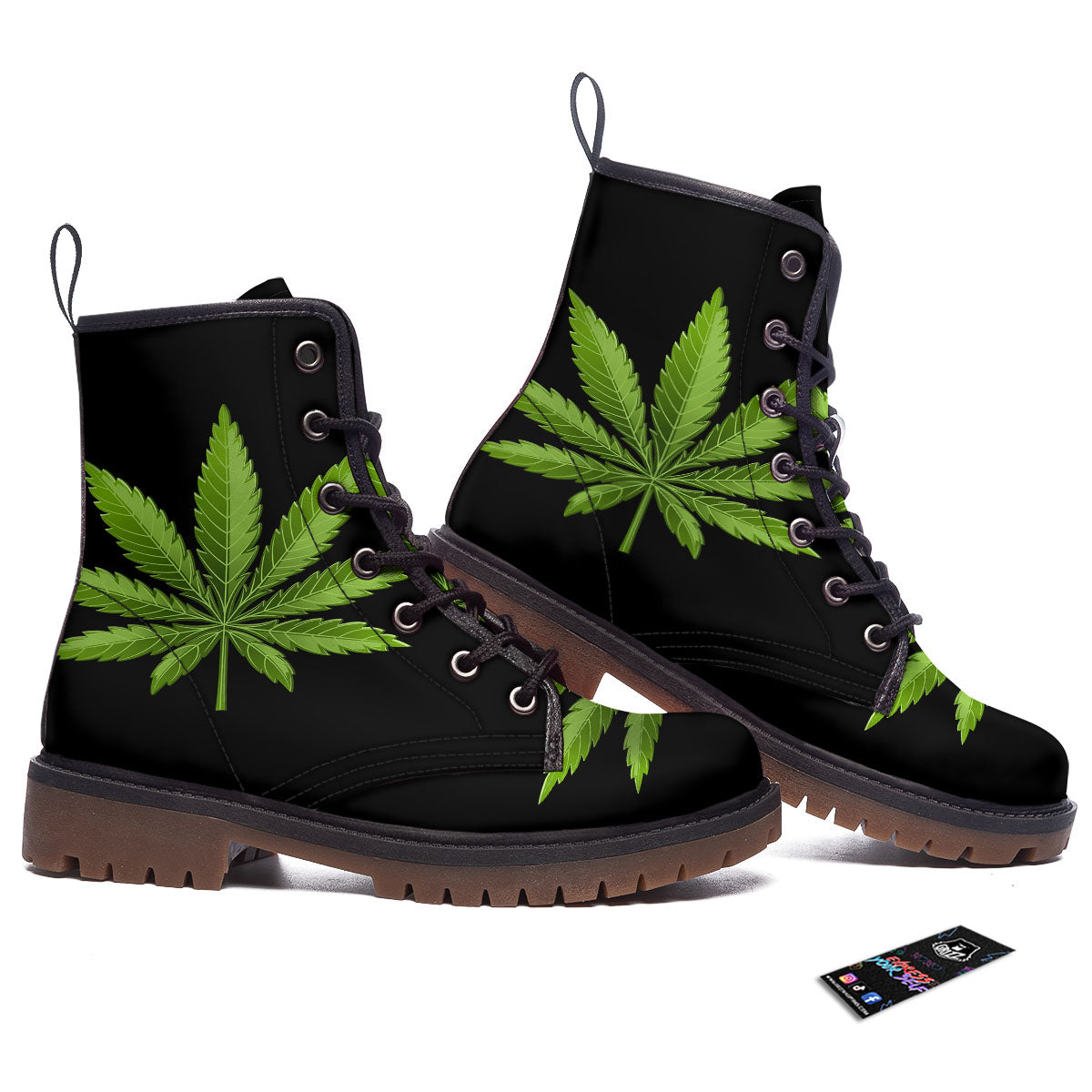 Marijuana Leaf Green Print Work Boots-grizzshop
