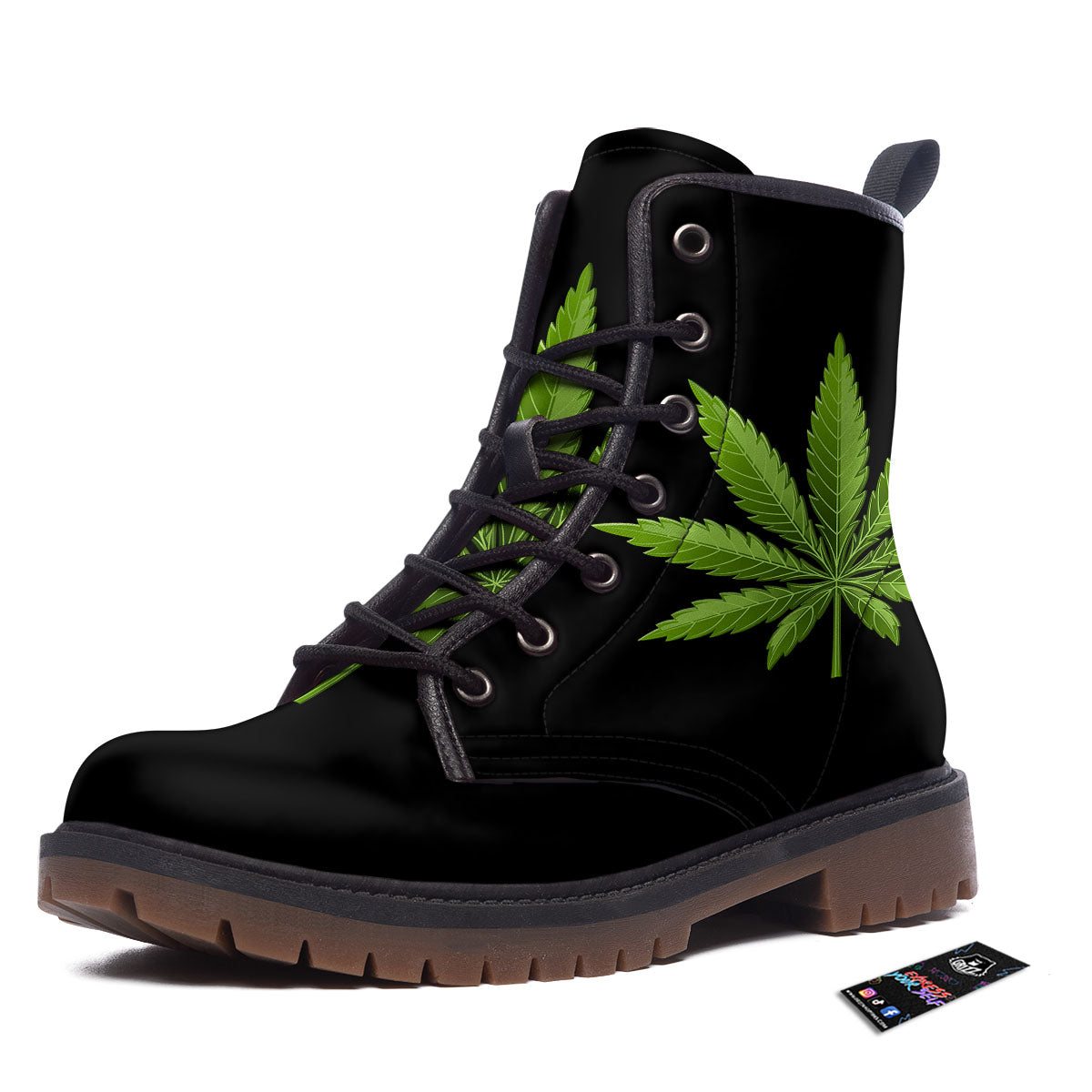 Marijuana Leaf Green Print Work Boots-grizzshop