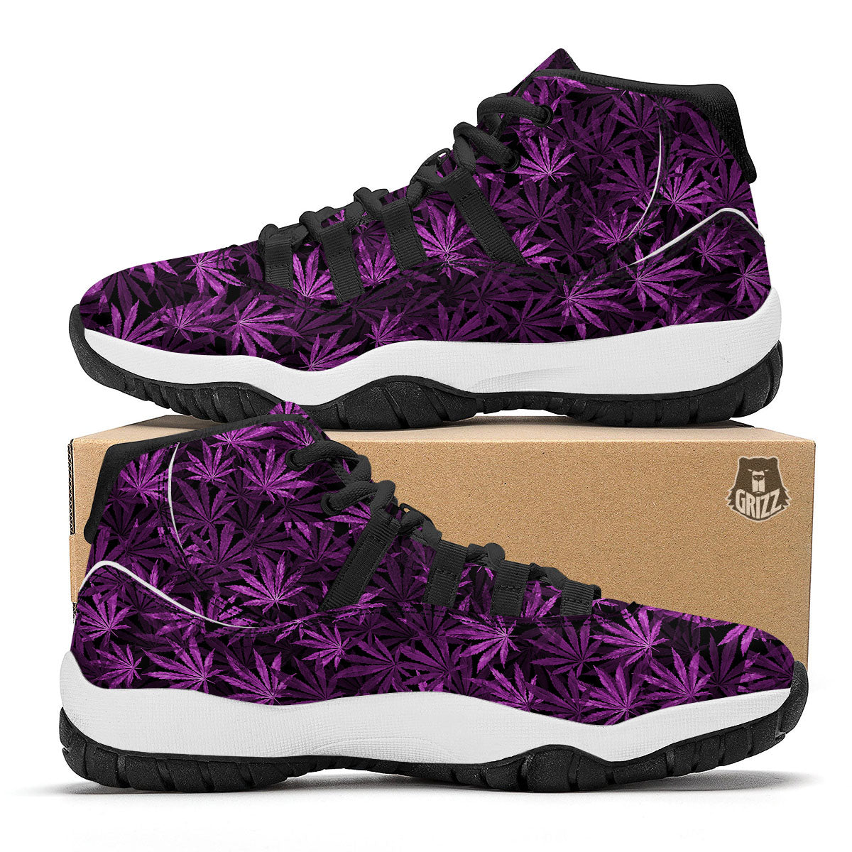 Marijuana Leaf Purple Print Pattern Black Bball Shoes-grizzshop