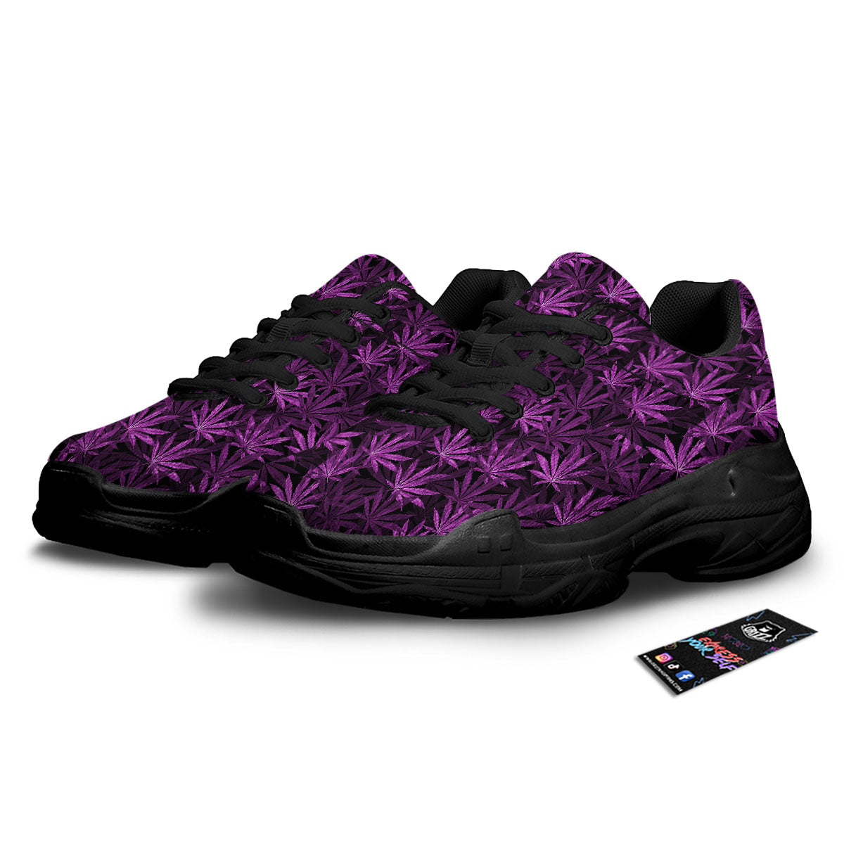 Marijuana Leaf Purple Print Pattern Black Chunky Shoes-grizzshop