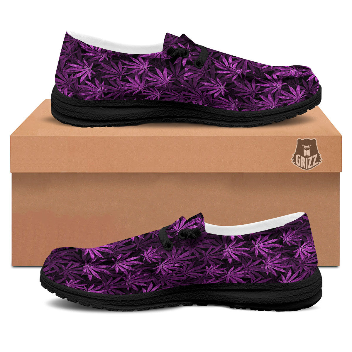 Marijuana Leaf Purple Print Pattern Black Loafers-grizzshop