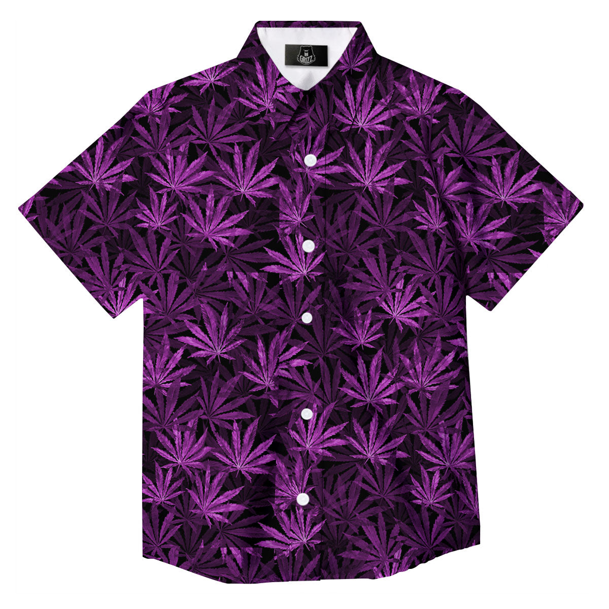 Marijuana Leaf Purple Print Pattern Button Up Shirt-grizzshop