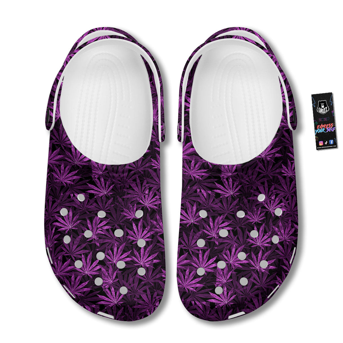 Marijuana Leaf Purple Print Pattern Clog-grizzshop
