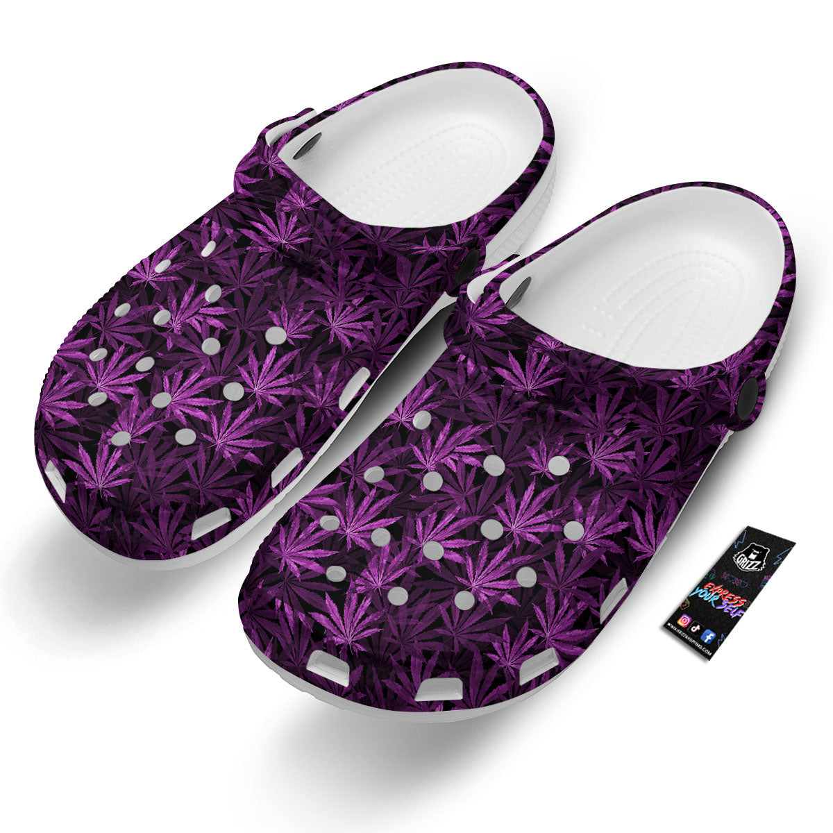 Marijuana Leaf Purple Print Pattern Clog-grizzshop
