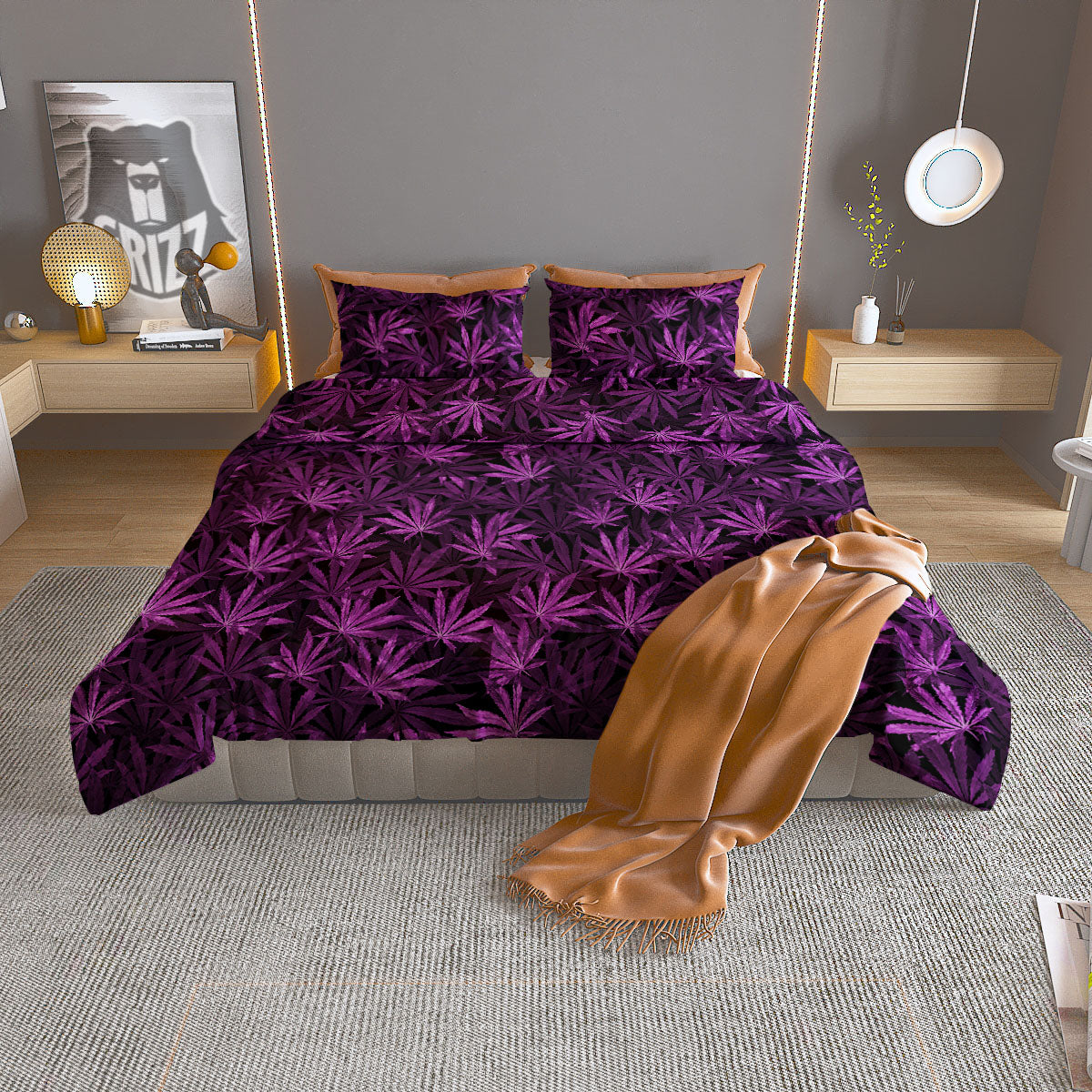 Monster Watercolor Print Pattern Duvet Cover Bedding Set