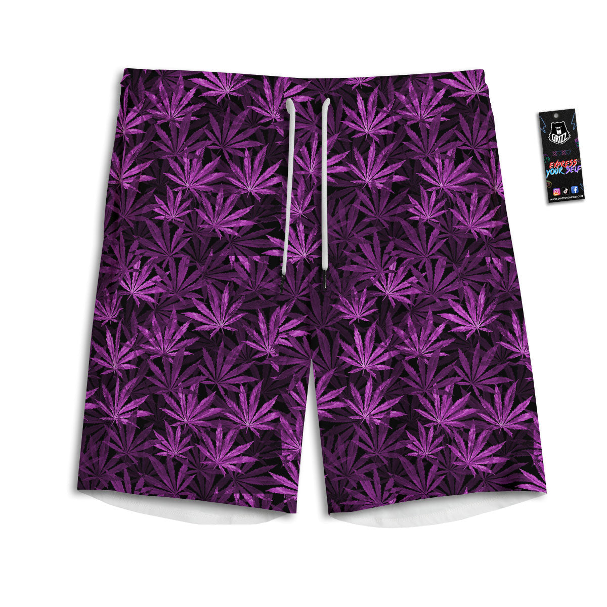 Marijuana Leaf Purple Print Pattern Men's Athletic Shorts