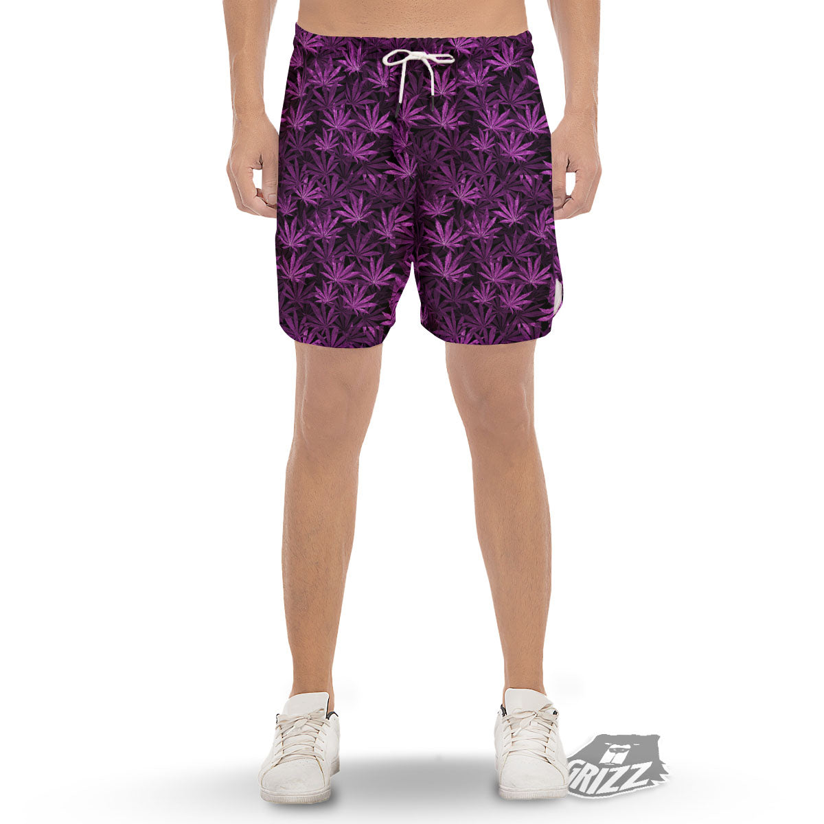 Marijuana Leaf Purple Print Pattern Men's Gym Shorts-grizzshop