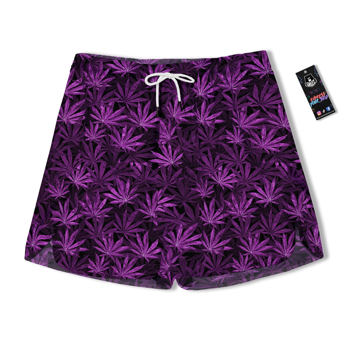 Marijuana Leaf Purple Print Pattern Men's Running Shorts-grizzshop