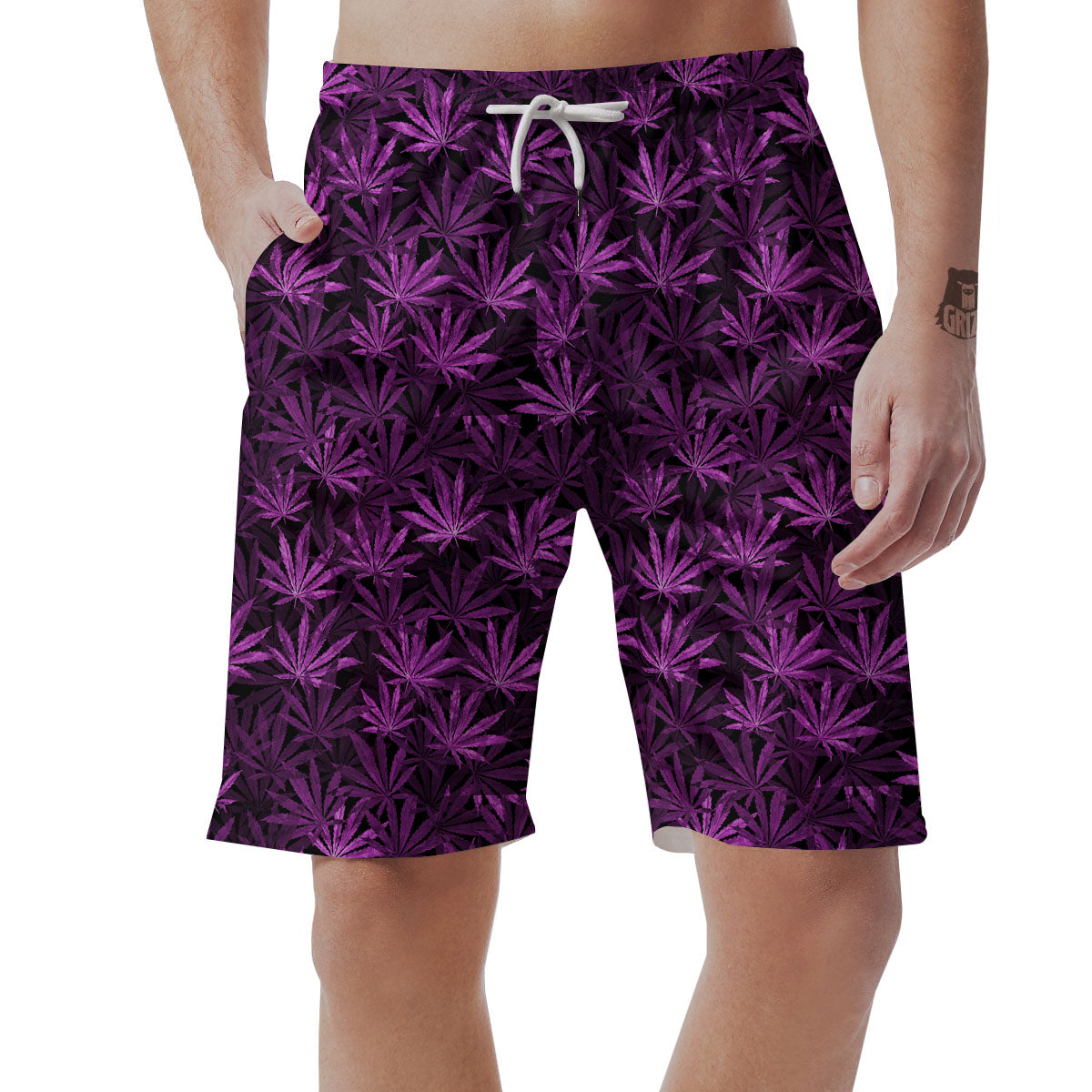 Marijuana Leaf Purple Print Pattern Men's Shorts-grizzshop