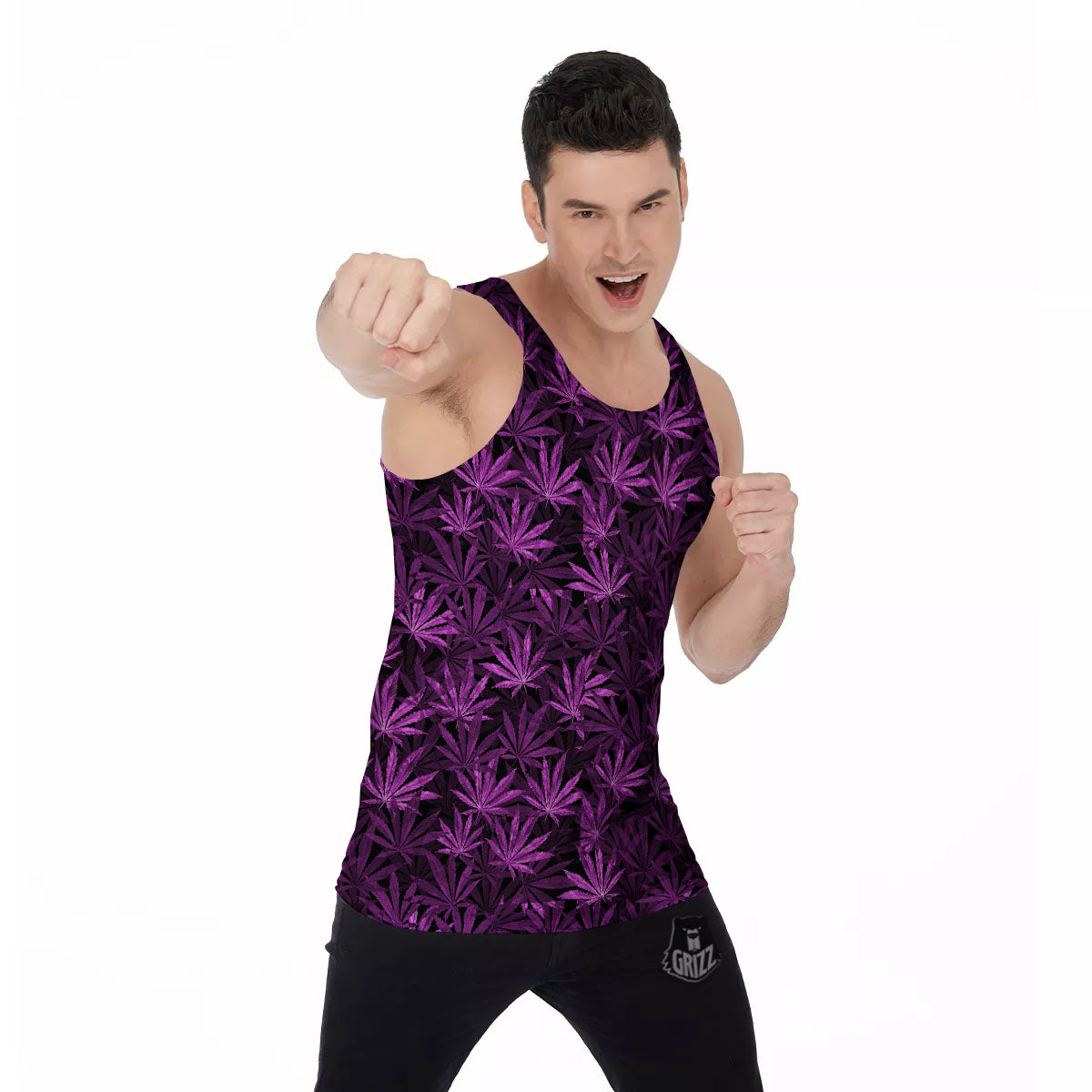 Marijuana Leaf Purple Print Pattern Men's Tank Top-grizzshop