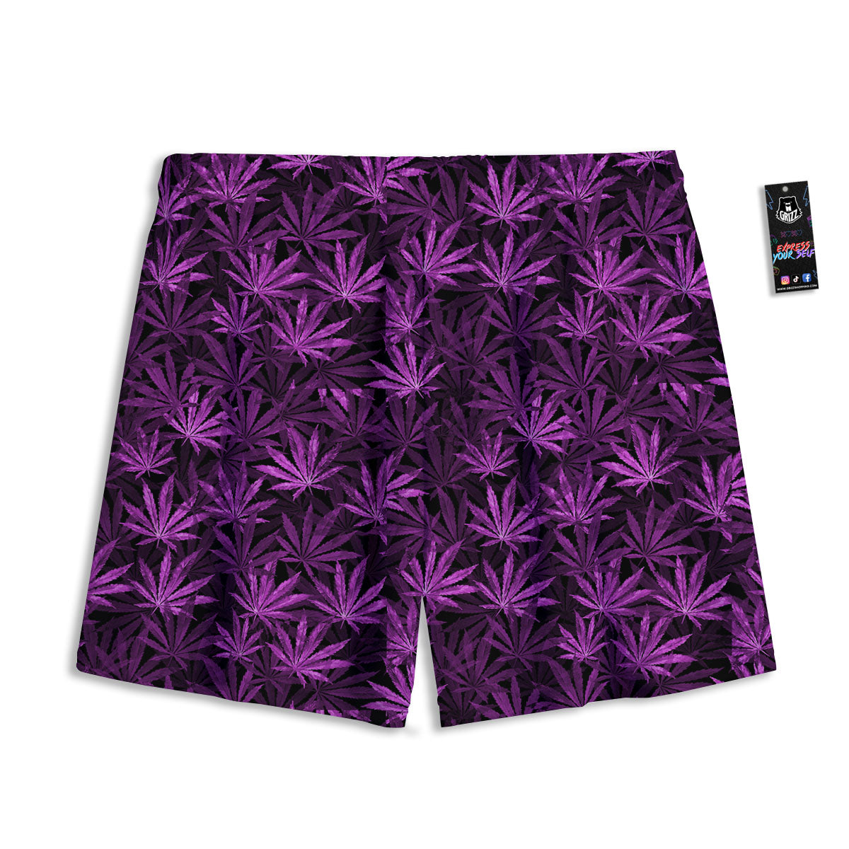 Marijuana Leaf Purple Print Pattern Mesh Shorts