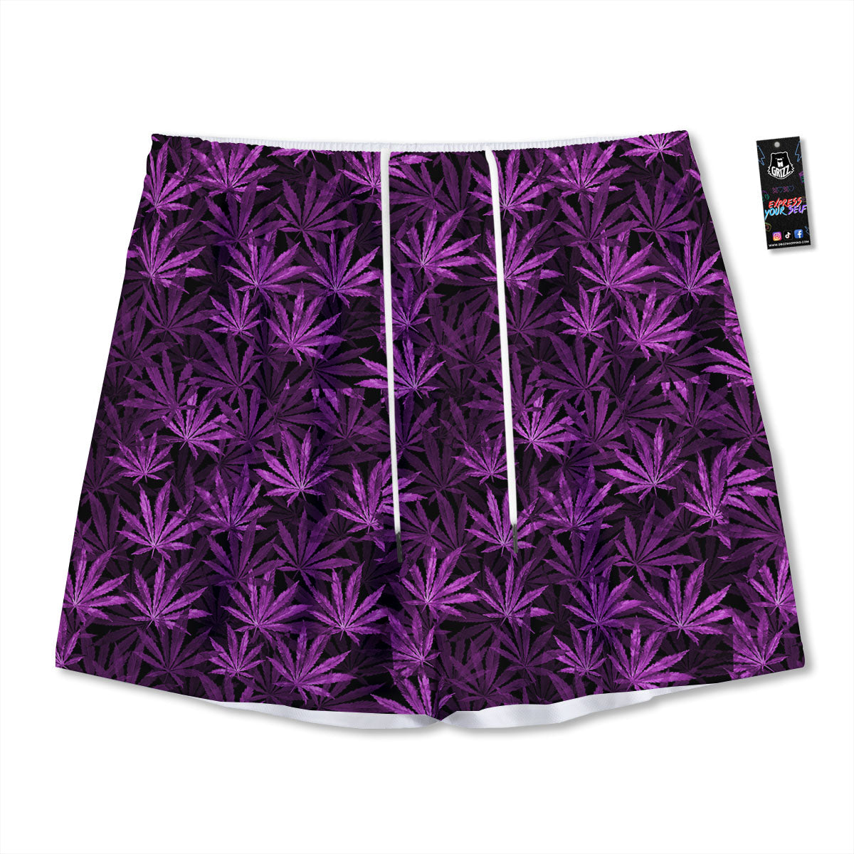 Marijuana Leaf Purple Print Pattern Mesh Shorts