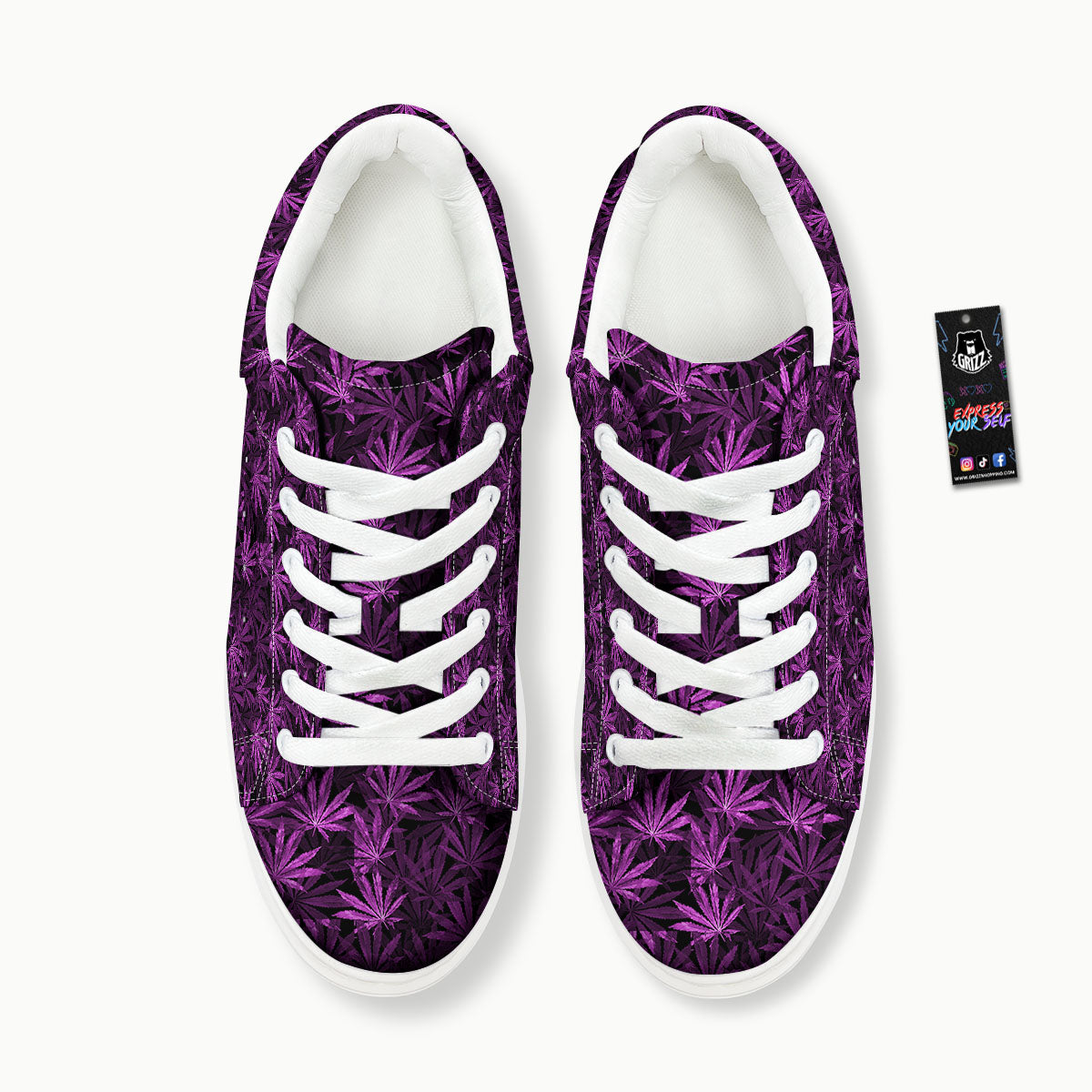 Marijuana Leaf Purple Print Pattern Platform Shoes-grizzshop