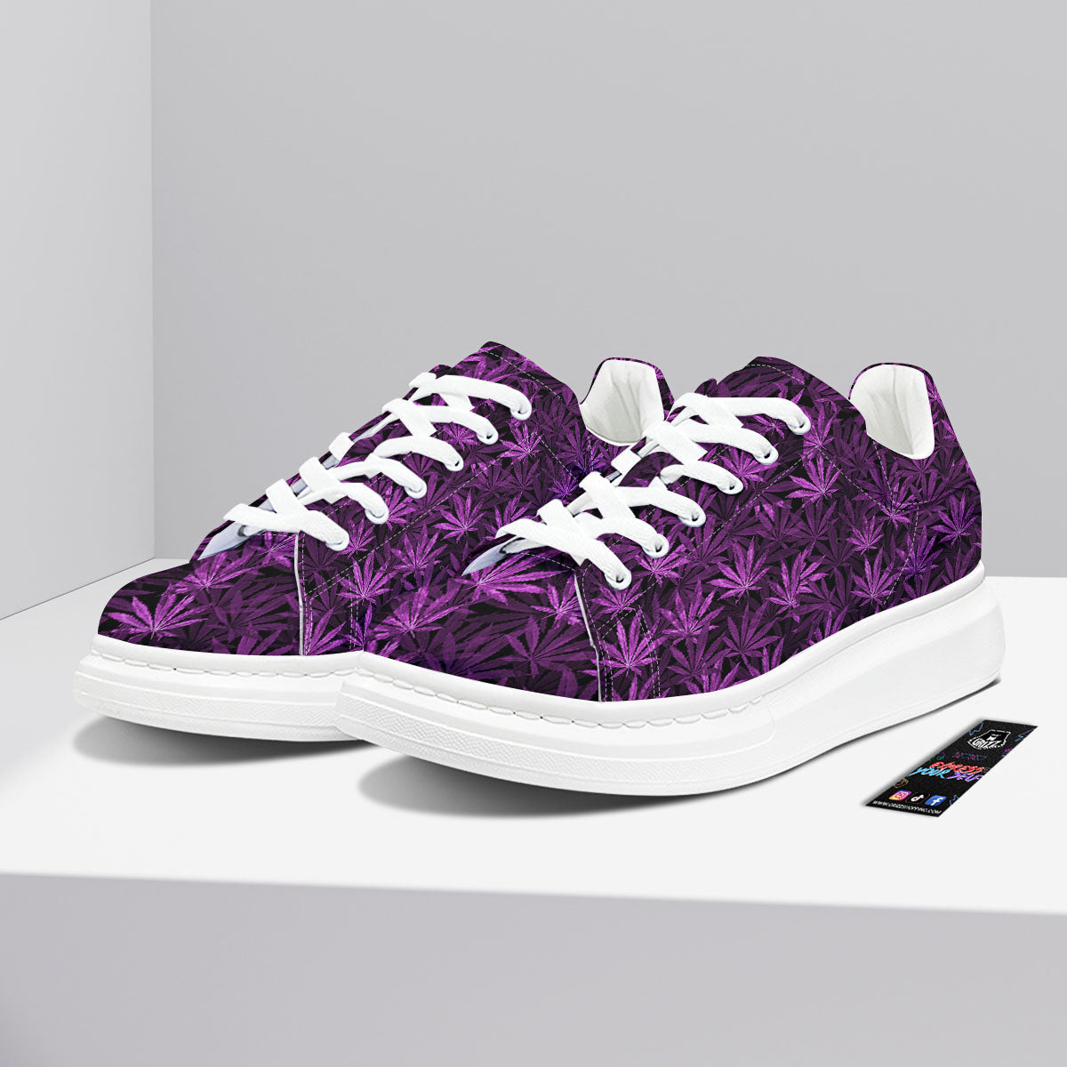 Marijuana Leaf Purple Print Pattern Platform Shoes-grizzshop