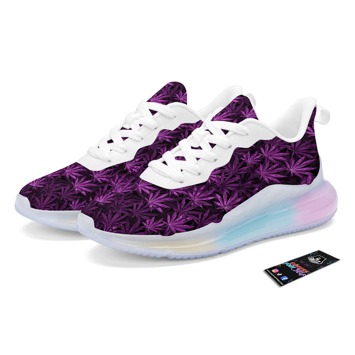 Marijuana Leaf Purple Print Pattern Running Sneakers-grizzshop