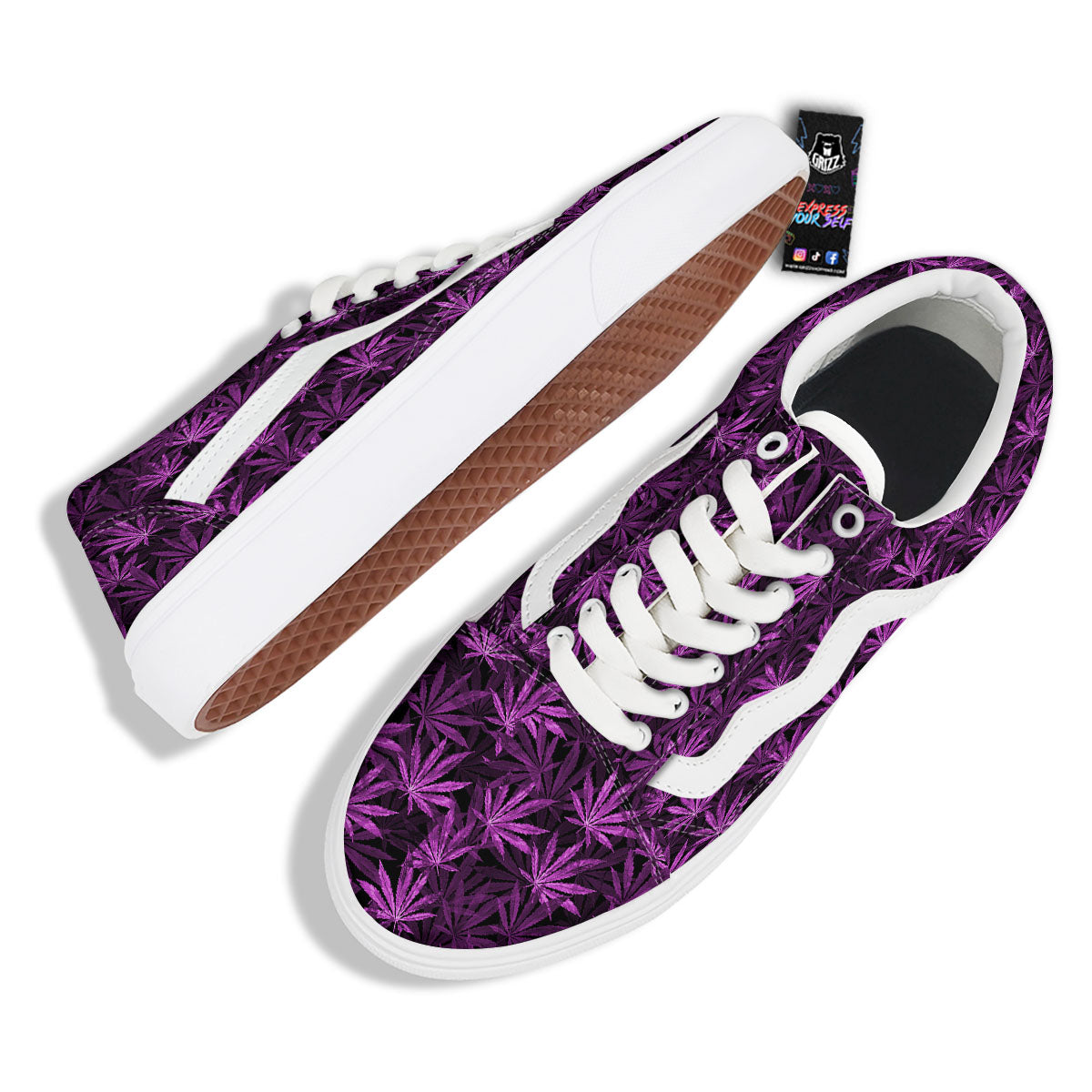 Marijuana Leaf Purple Print Pattern Skate Shoes-grizzshop