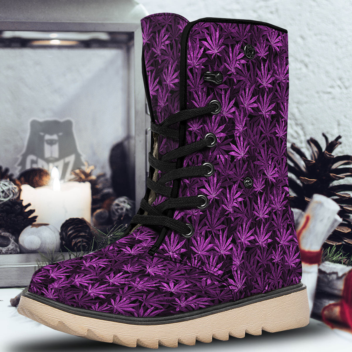 Marijuana Leaf Purple Print Pattern Snow Boots-grizzshop