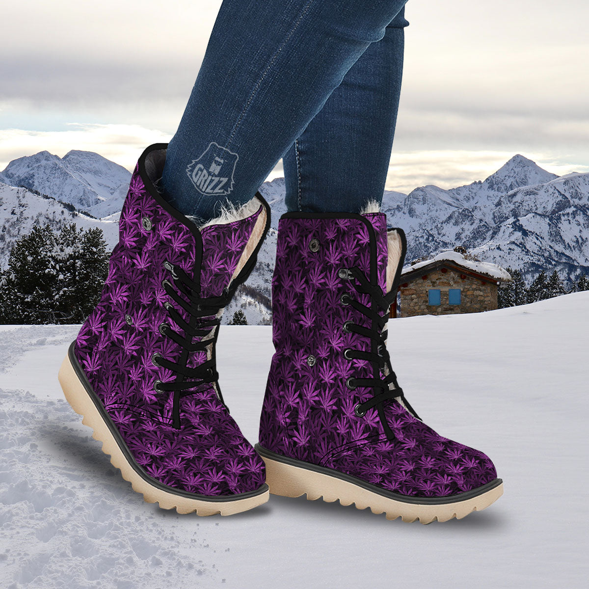 Marijuana Leaf Purple Print Pattern Snow Boots-grizzshop