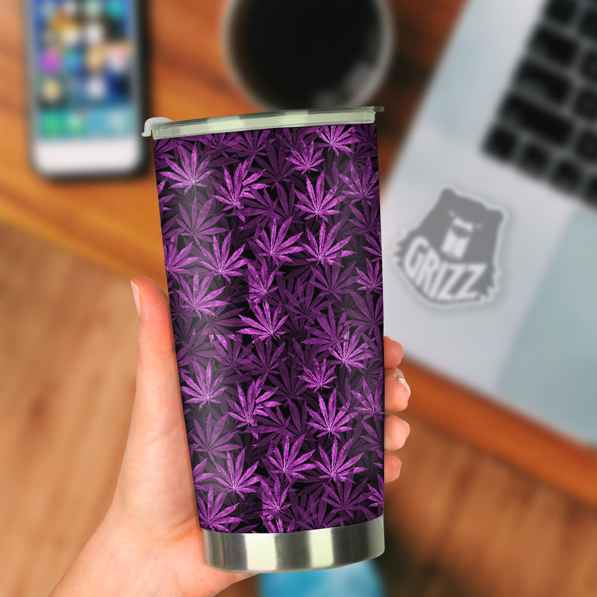 Marijuana Leaf Purple Print Pattern Tumbler-grizzshop