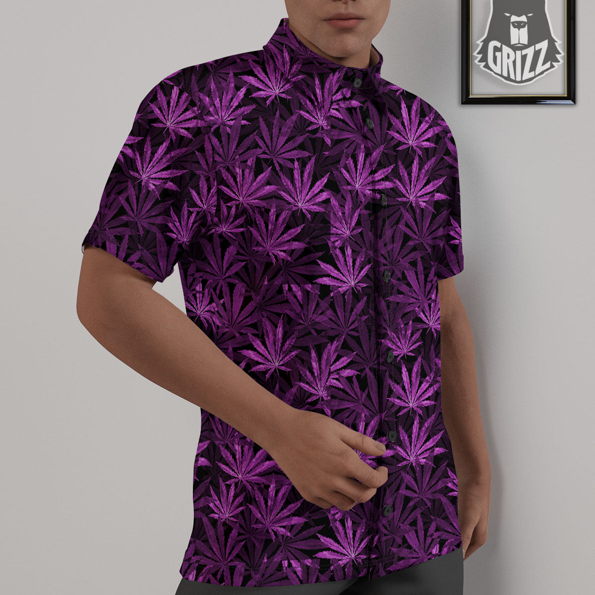 Marijuana Leaf Purple Print Pattern Untucked Shirts-grizzshop
