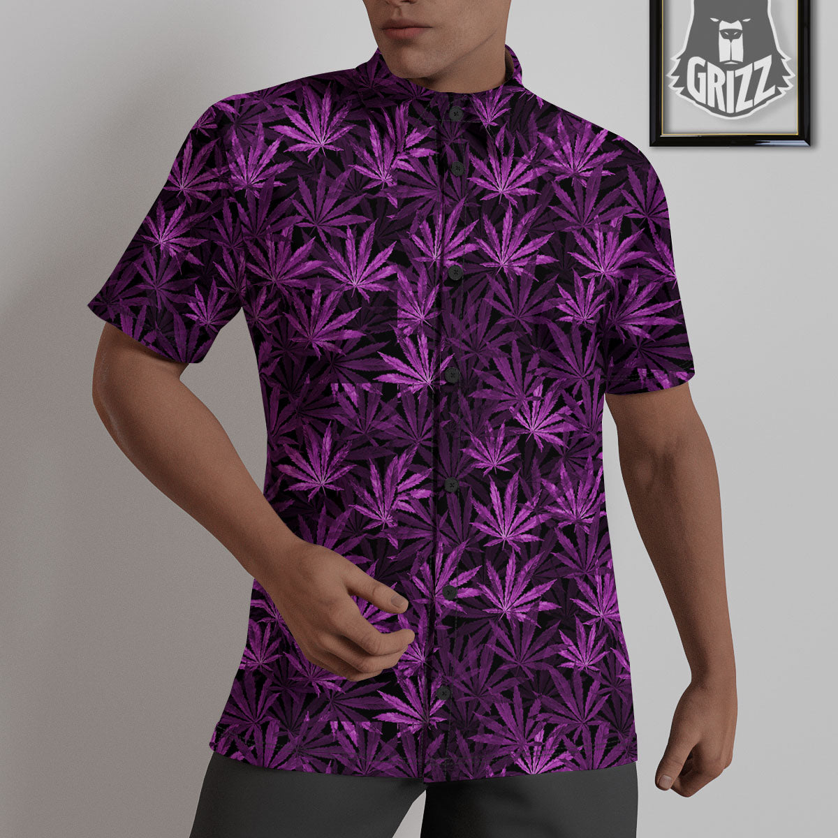 Marijuana Leaf Purple Print Pattern Untucked Shirts-grizzshop