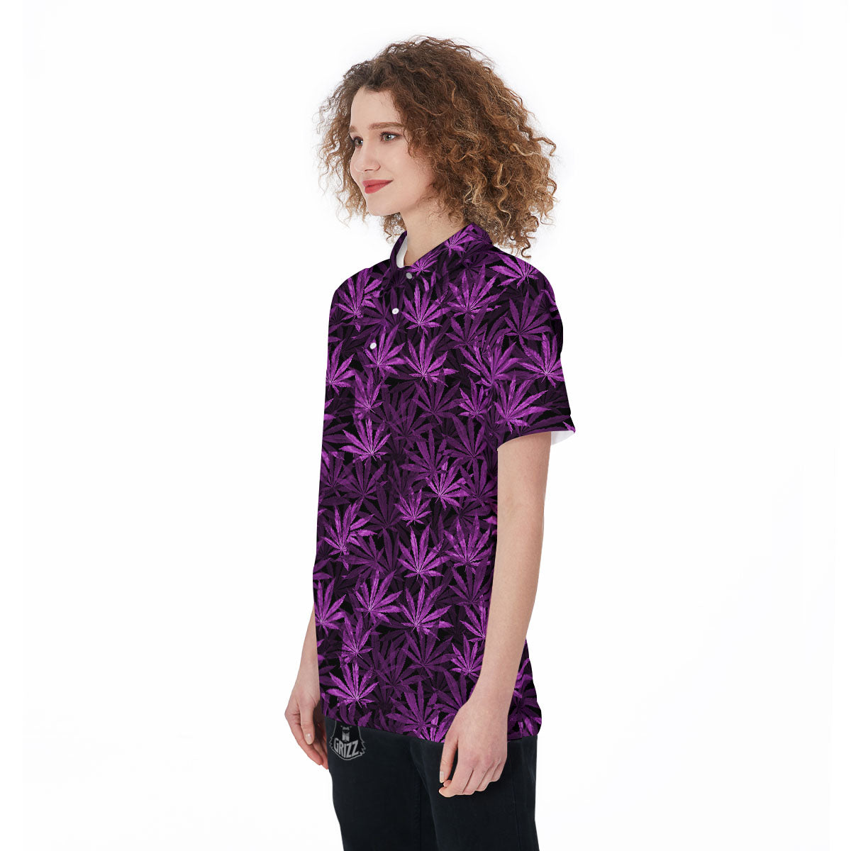 Marijuana Leaf Purple Print Pattern Women's Golf Shirts-grizzshop