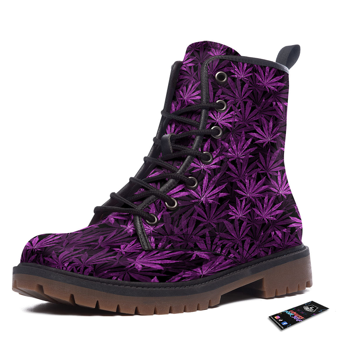 Marijuana Leaf Purple Print Pattern Work Boots-grizzshop
