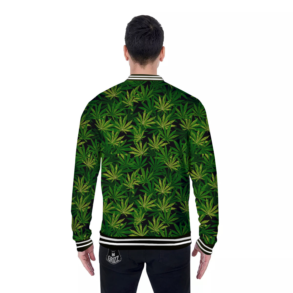 Marijuana Leaf Watercolor Print Pattern Baseball Jacket-grizzshop