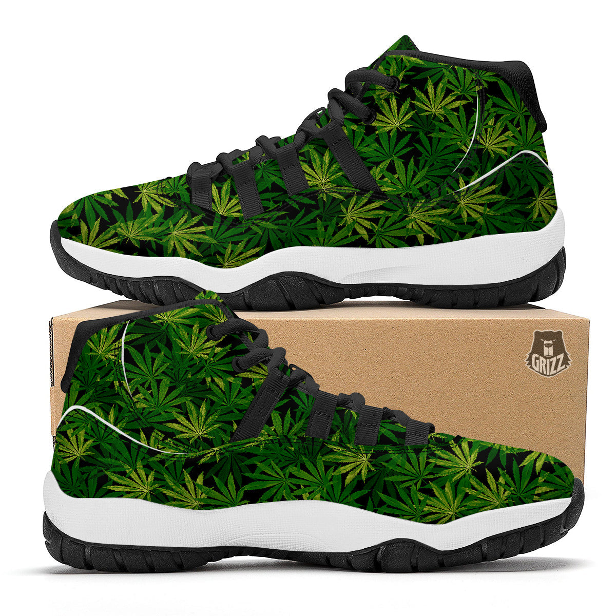 Marijuana Leaf Watercolor Print Pattern Black Bball Shoes-grizzshop