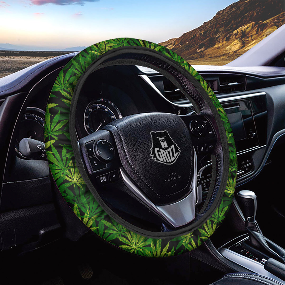 Marijuana Leaf Watercolor Print Pattern Car Steering Wheel Cover-grizzshop