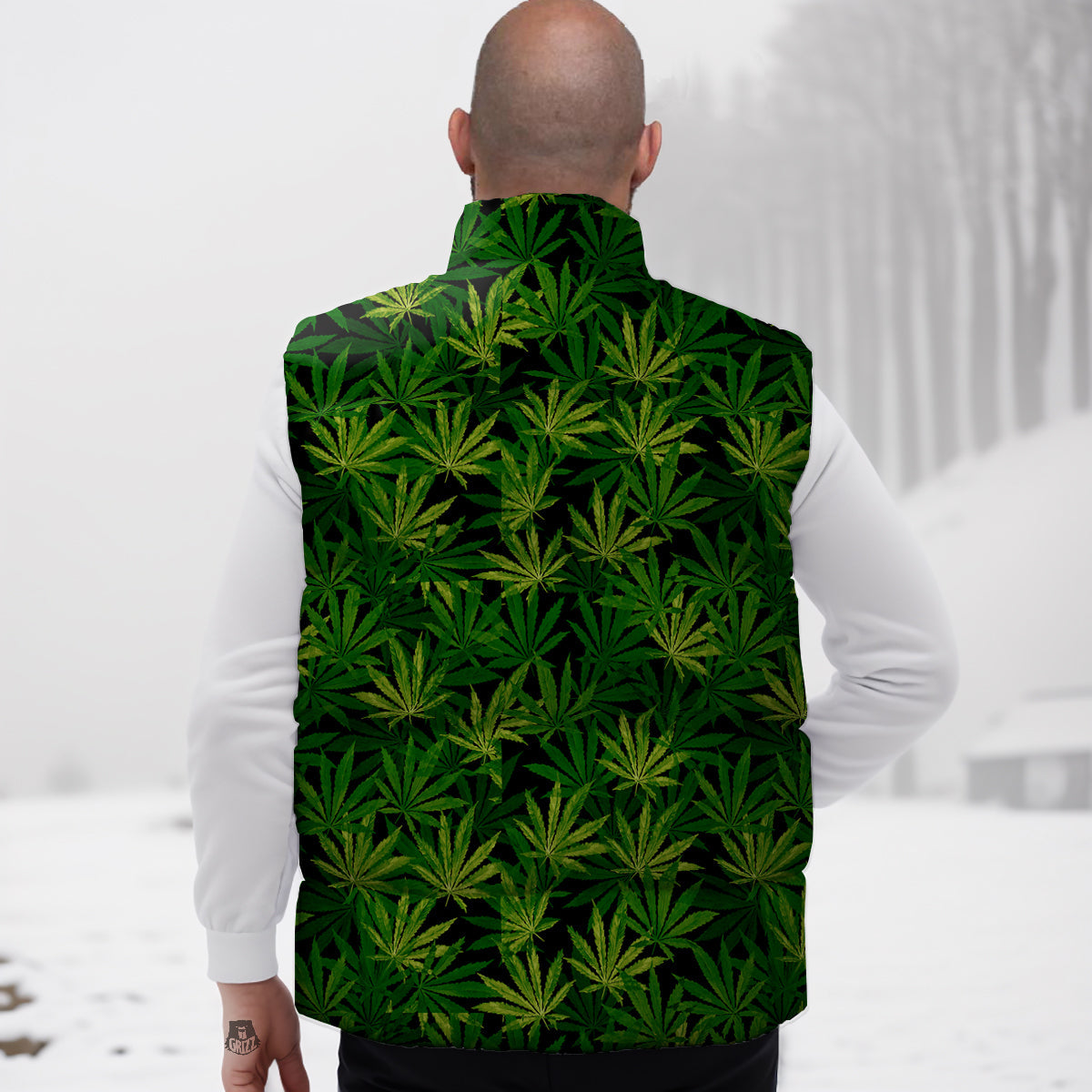 Marijuana Leaf Watercolor Print Pattern Down Vest