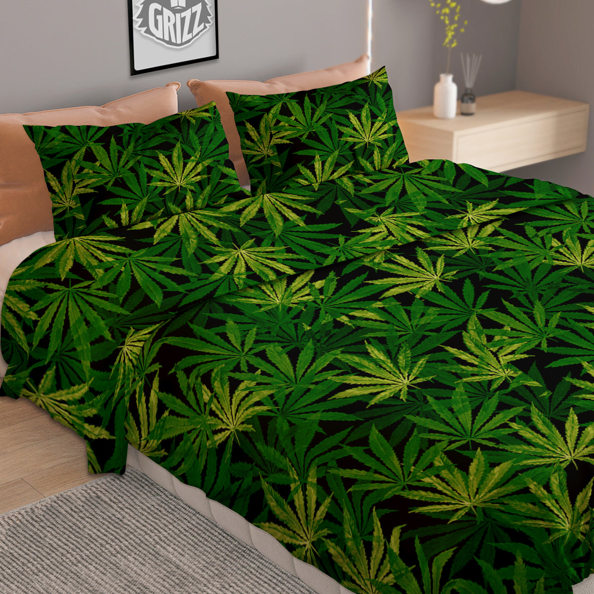 Marijuana Leaf Watercolor Print Pattern Duvet Cover Bedding Set