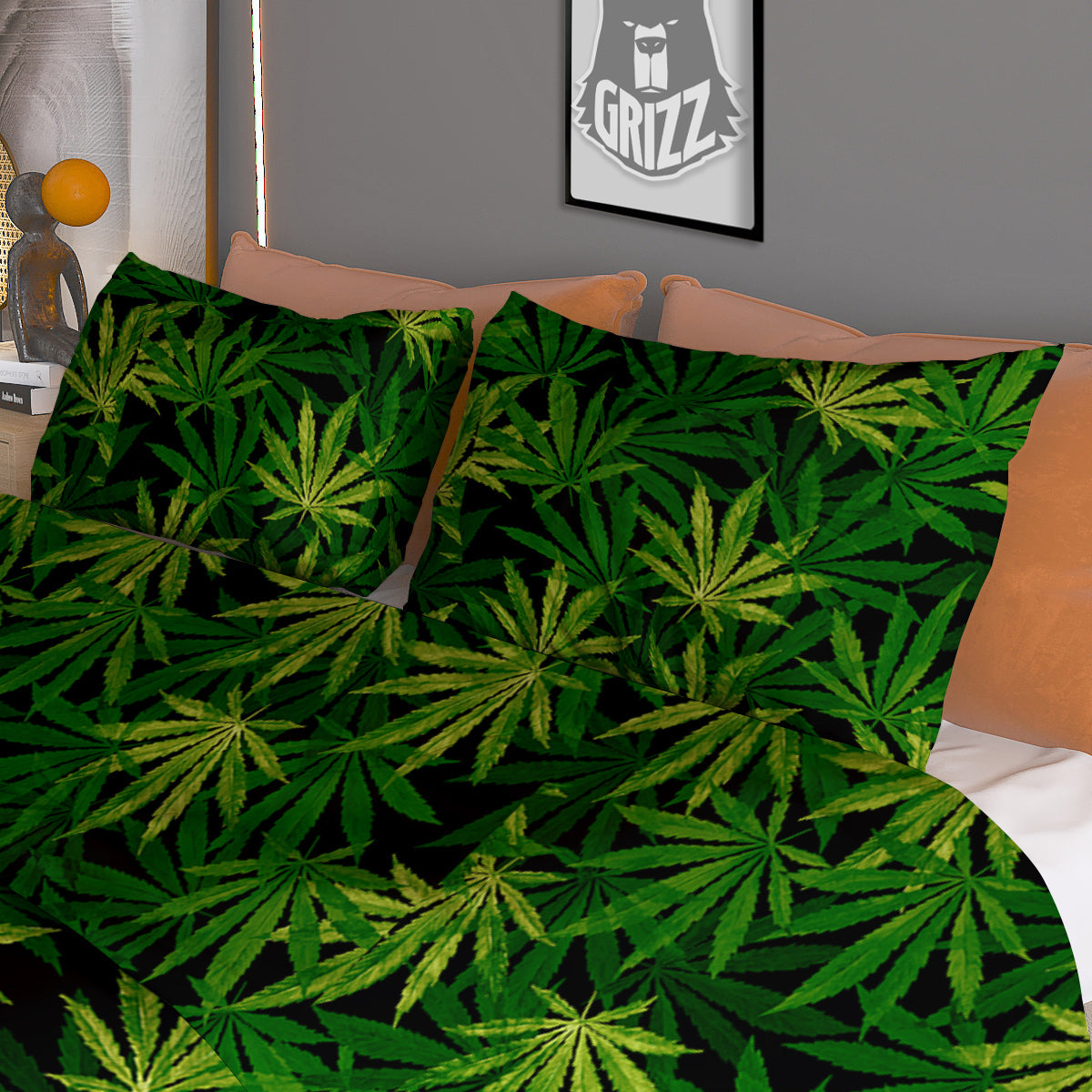 Marijuana Leaf Watercolor Print Pattern Duvet Cover Bedding Set