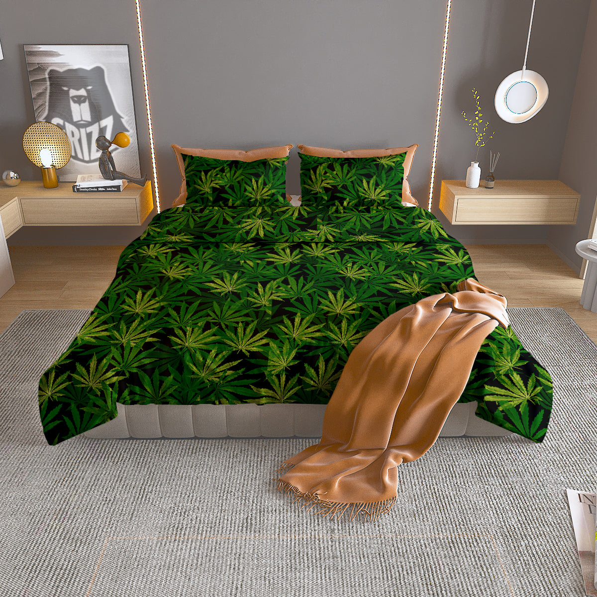 Marijuana Leaf Watercolor Print Pattern Duvet Cover Bedding Set