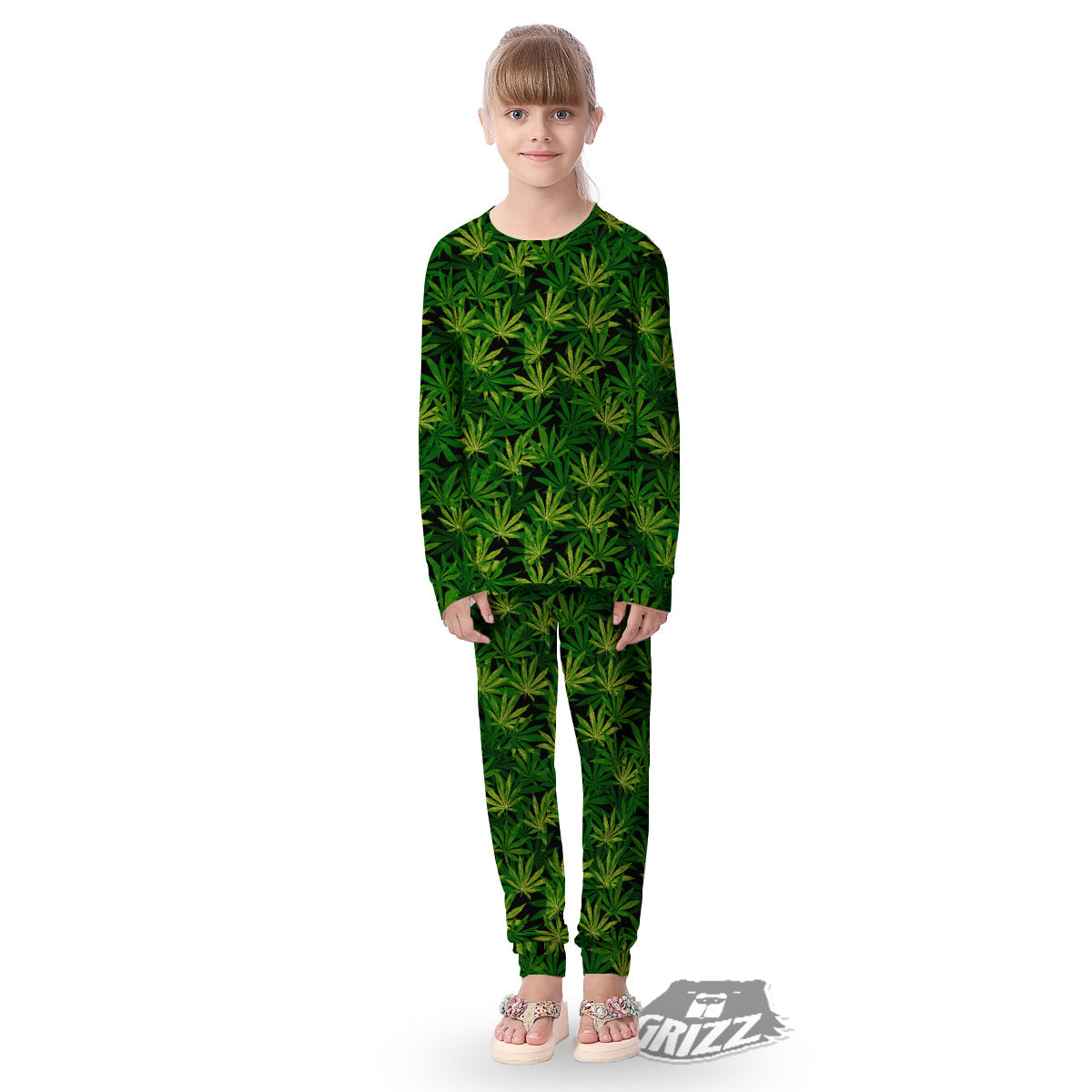 Marijuana Leaf Watercolor Print Pattern Kid's Pajamas-grizzshop