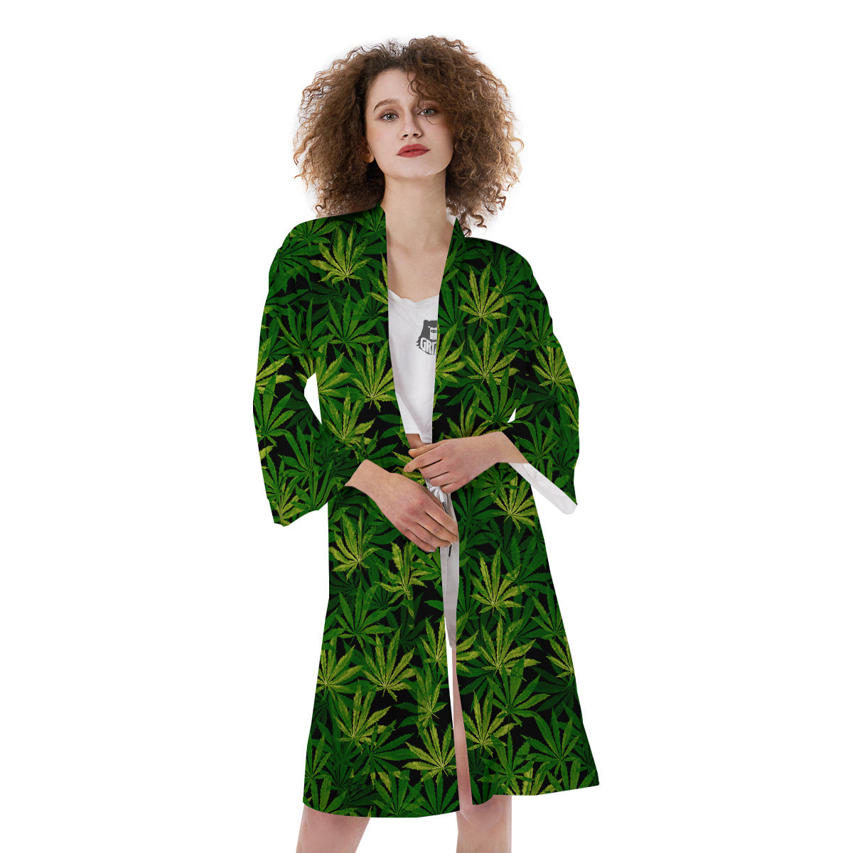 Marijuana Leaf Watercolor Print Pattern Kimono-grizzshop