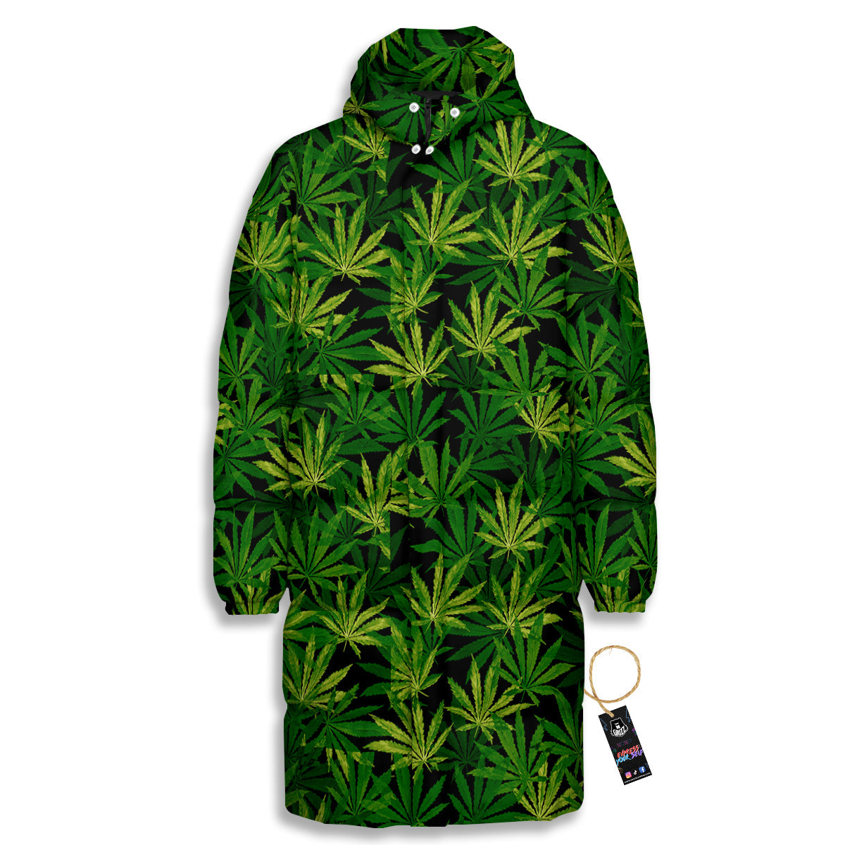 Marijuana Leaf Watercolor Print Pattern Long Down Jacket-grizzshop