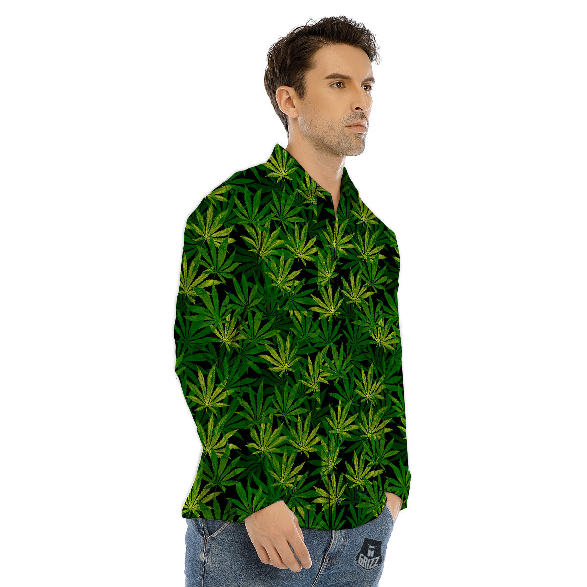 Marijuana Leaf Watercolor Print Pattern Men's Dress Shirts-grizzshop