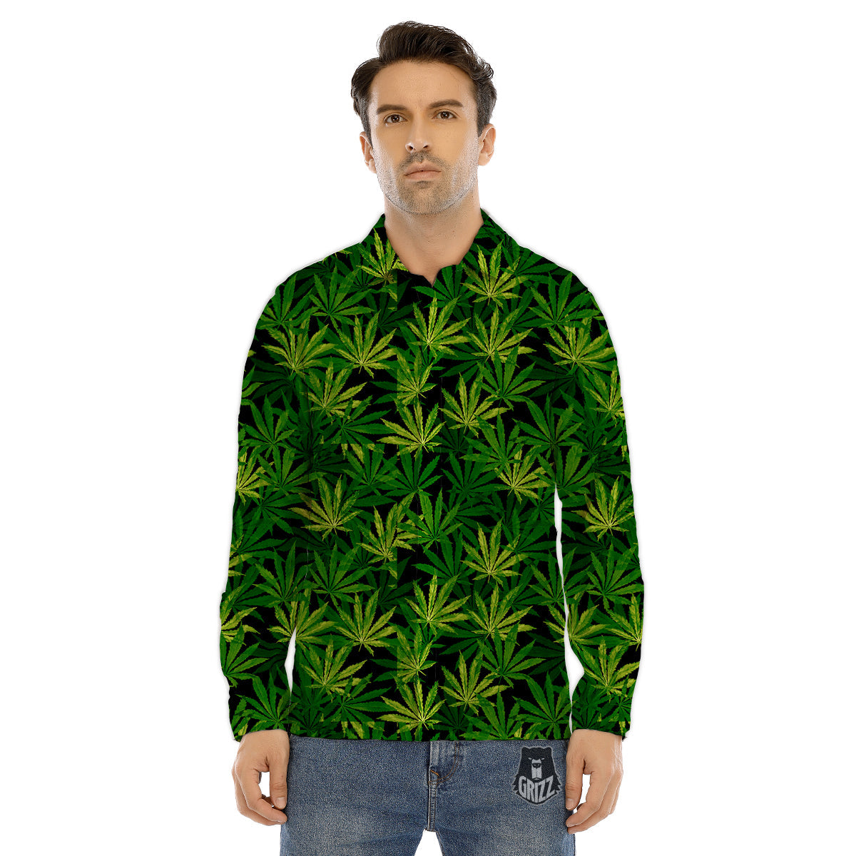 Marijuana Leaf Watercolor Print Pattern Men's Dress Shirts-grizzshop