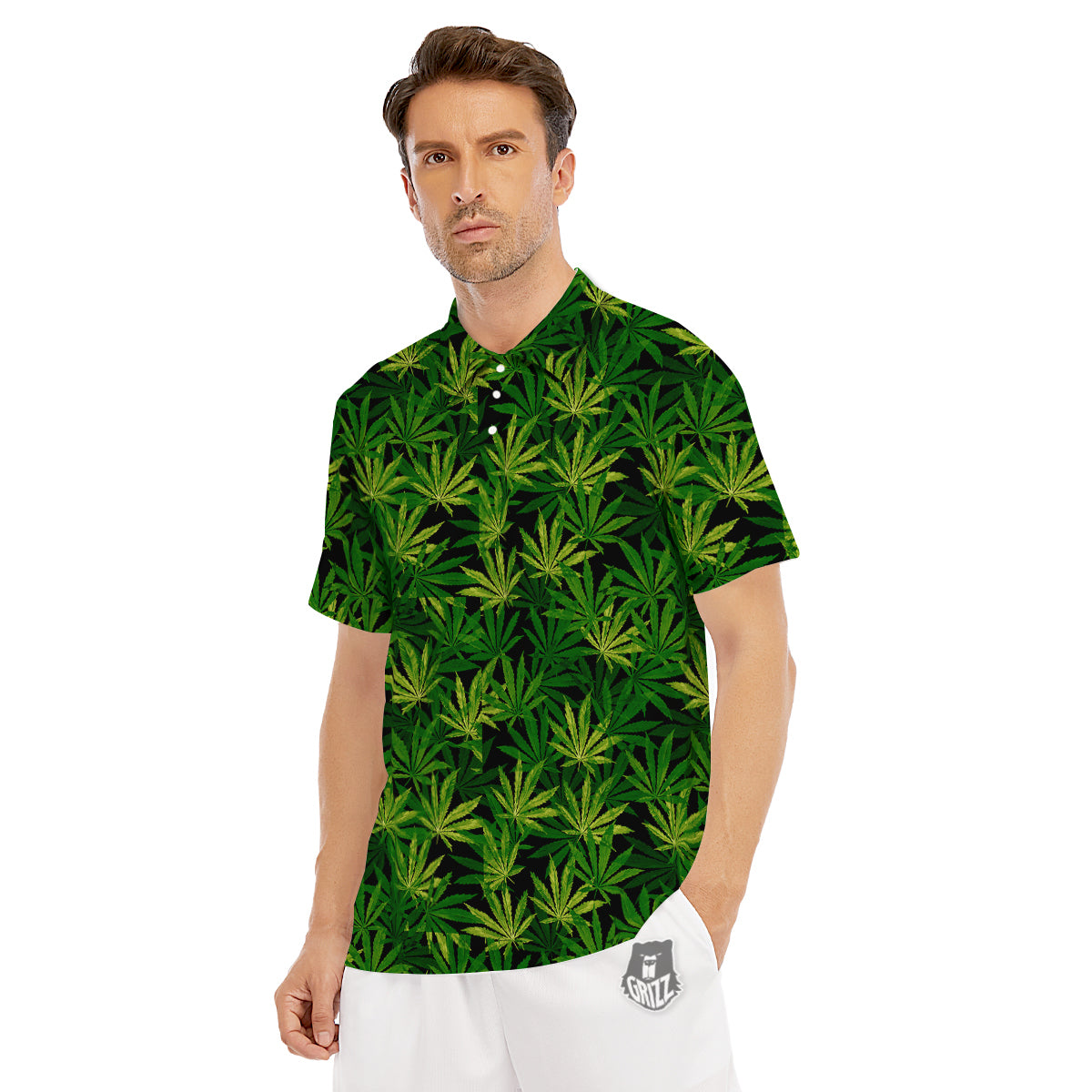 Marijuana Leaf Watercolor Print Pattern Men's Golf Shirts-grizzshop