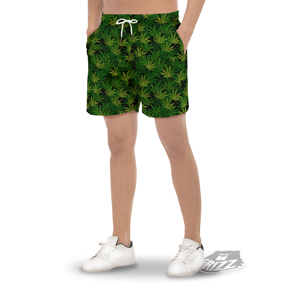 Marijuana Leaf Watercolor Print Pattern Men's Gym Shorts-grizzshop