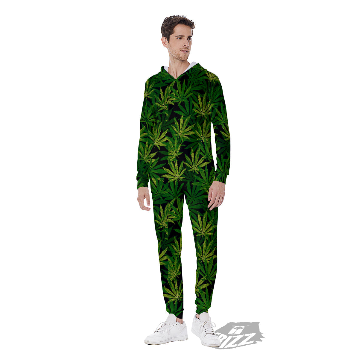 Marijuana Leaf Watercolor Print Pattern Men's Jumpsuit-grizzshop