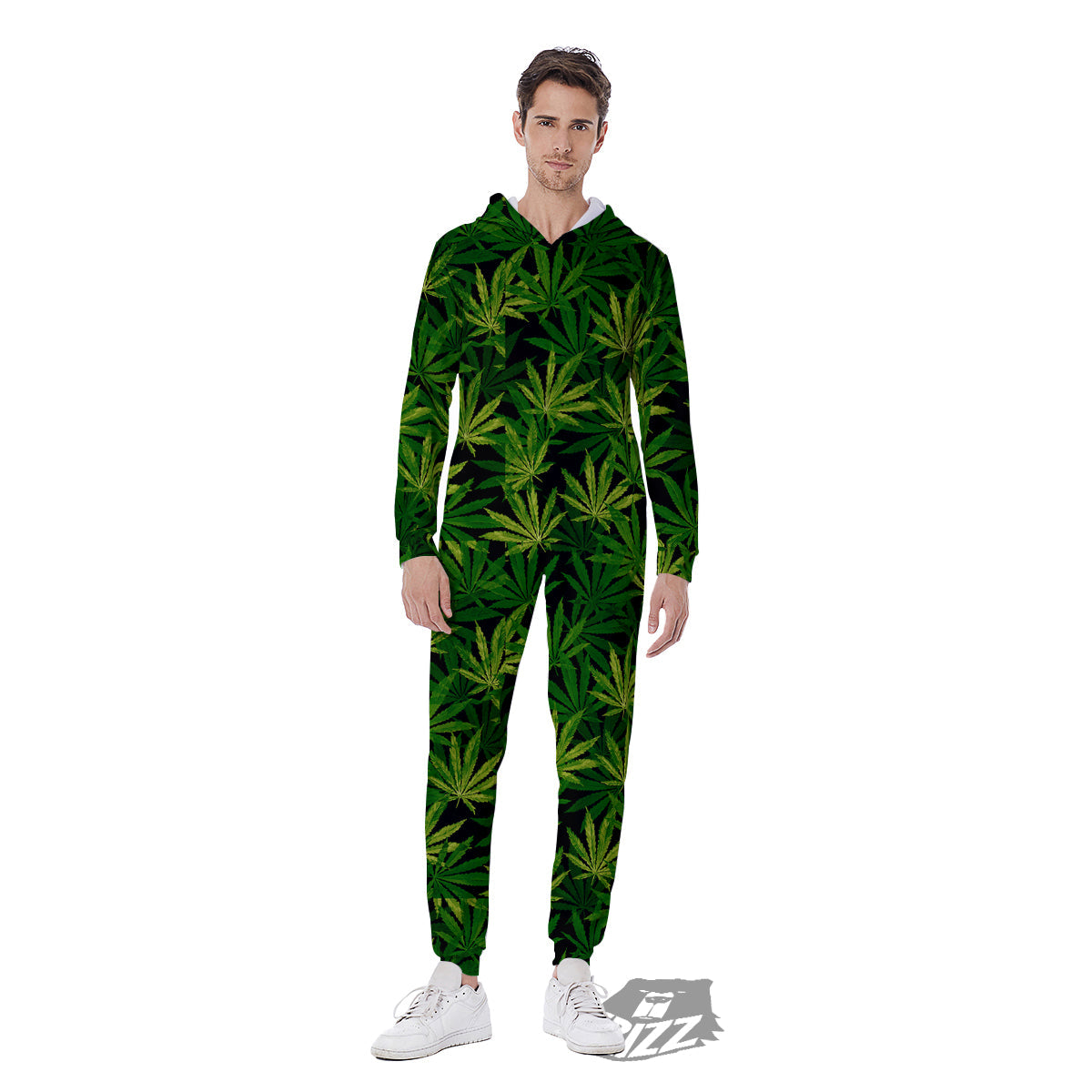 Marijuana Leaf Watercolor Print Pattern Men's Jumpsuit-grizzshop